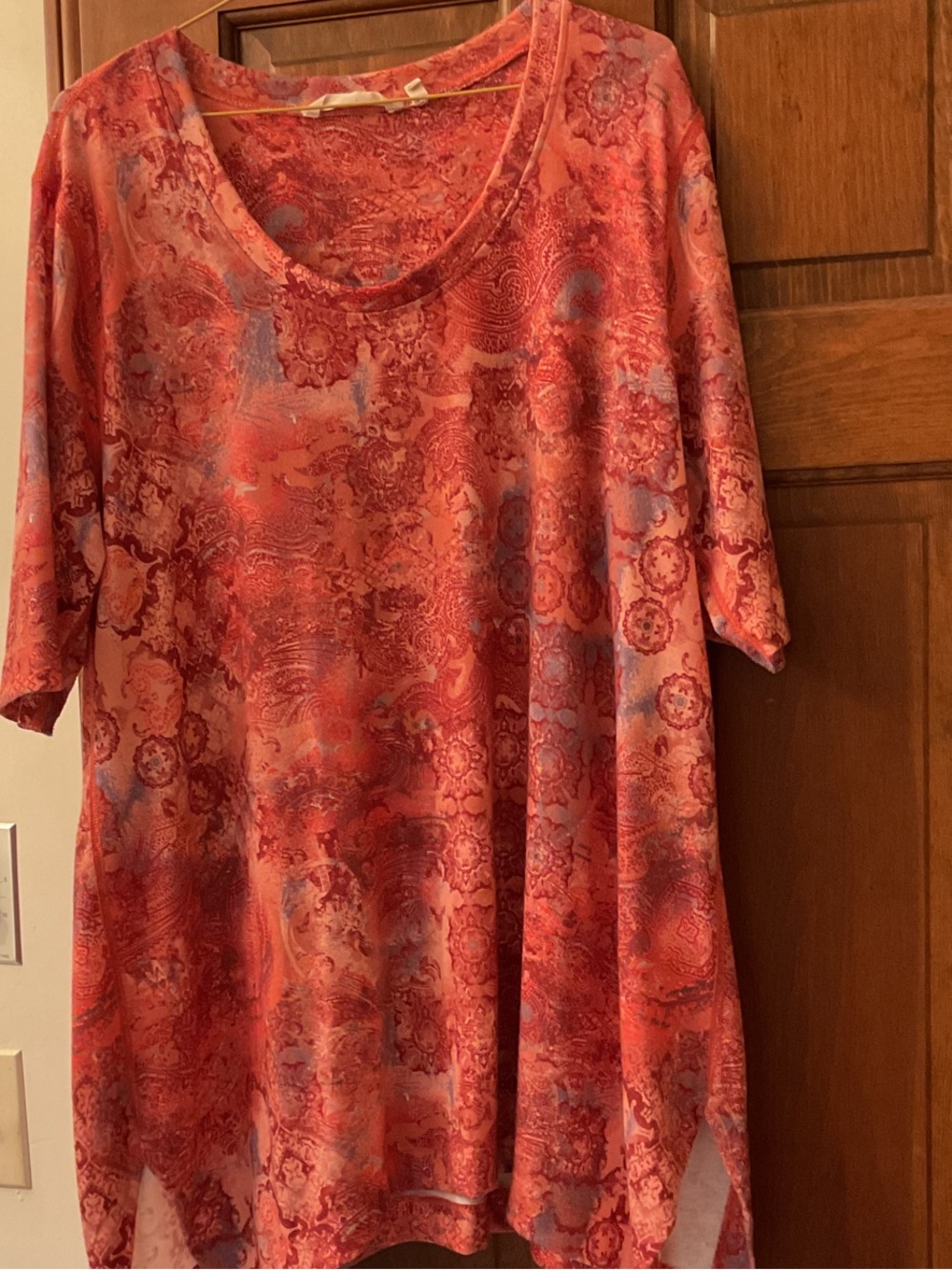 Soft Surroundings Coral-Red Printed Scoop Neck Tunic